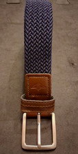 Size 46-48 Dockers Leather Tab Braided Blue Cord Stretch Belt Silver Buckle