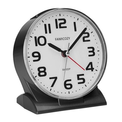 FAMICOZY 4.5'' No Ticking Analog Alarm Clock,Silent Readable for Seniors,Easy to