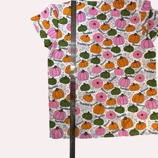 Cassandra O Short Sleeve Scrub White Pink Pumpkin Print