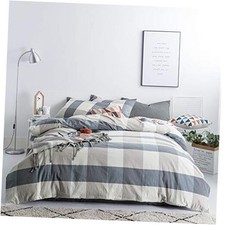 Checkered Duvet Cover 100 Washed Cotton Plaid Duvet Cover 3 Pcs Set King Blue