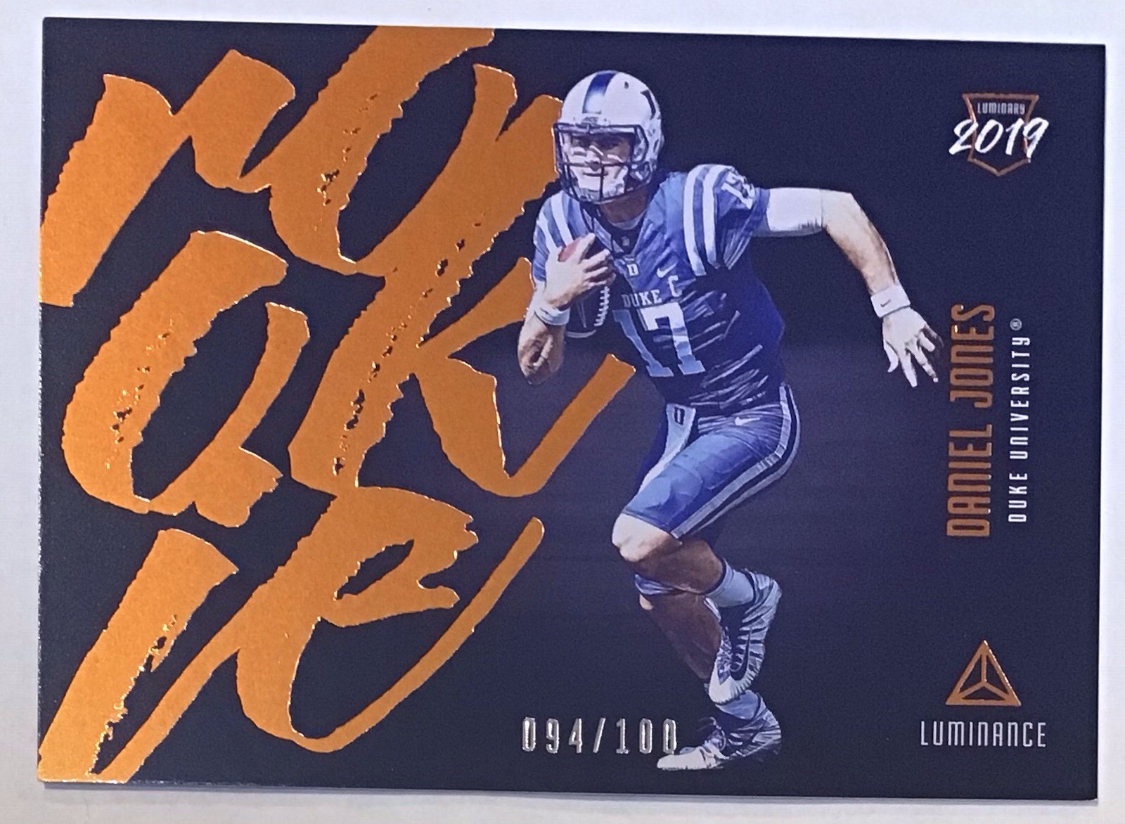 DANIEL JONES 2019 LUMINANCE RC ROOKIE /100 ORANGE PARALLEL GIANTS COLTS