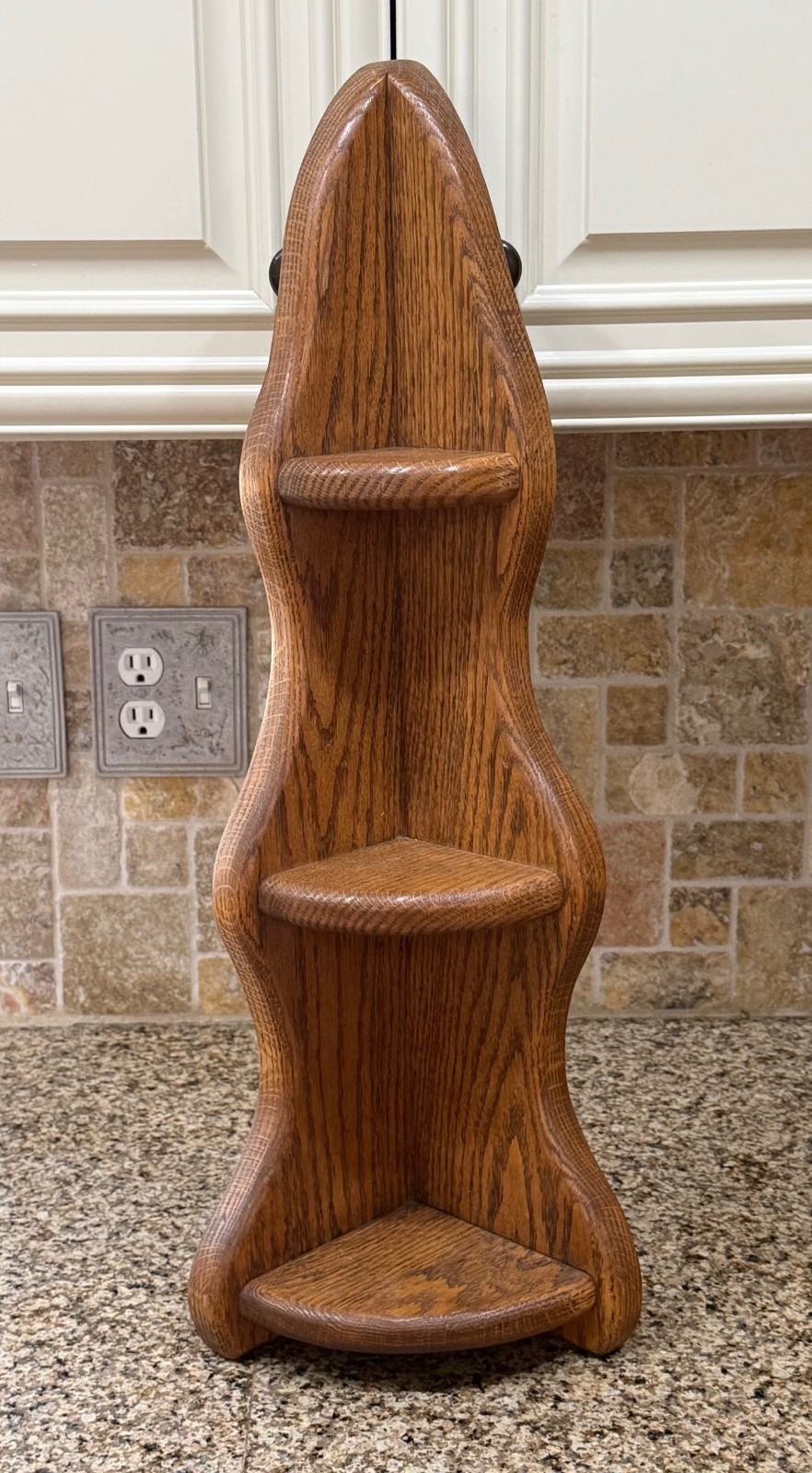 Vintage Oak Triple Tier Corner Wall Shelf