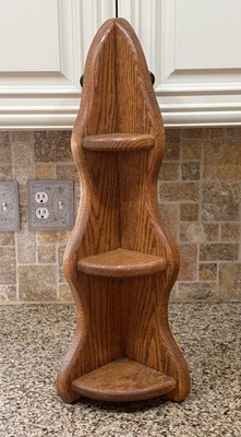 Vintage Solid Oak Wood Triple Tiered Pyramid A Frame Corner Display Wall Shelf