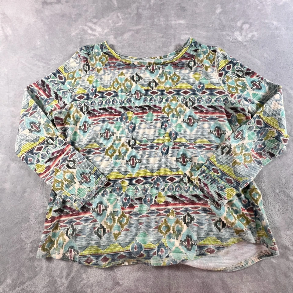 Sundance 女式保暖华夫格针织上衣,尺寸 XXL,五颜六色的休闲波西米亚独立垃圾桶 — 第 4/4 张图片