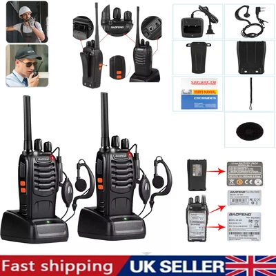 2x Baofeng BF-88E Walkie Talkie 16 Channels Long Range Two Way Radio + Earpiece