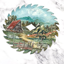 Hand Painted 7" Circular Saw Blade Barn Country Mountain Landscape Artist Signed