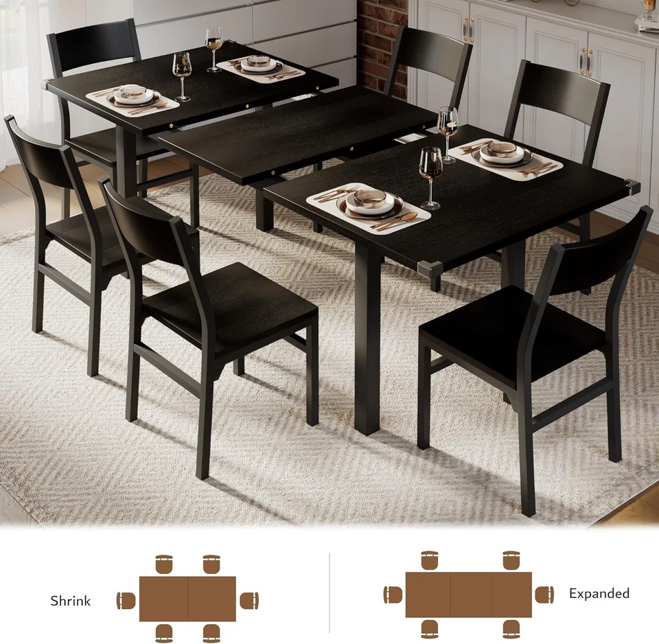 7-Piece Dining Table Set Extendable Kitchen Table & Chairs Set Dining Room - Image 3 of 4