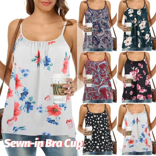 Camiseta sin mangas plisada fluida informal con correa ajustable para mujer cosida en sujetador copa - Imagen 1 de 42