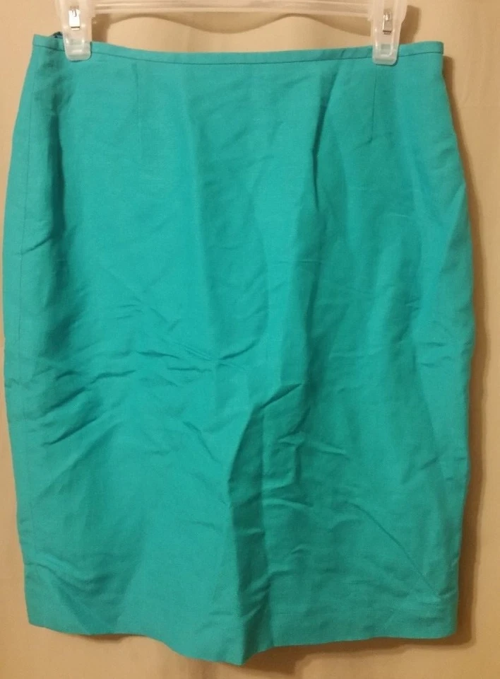 TAHARI PETITE - Aqua Belted Linen Blend 2-Piece Skirt Suit Size 4P DC6 - Image 3 of 4