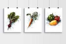 Set Of 3 Vegetable Prints For Kitchen Decor , Restaurants , Wall Art  Poster 916