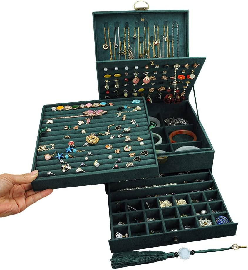 5-Layer Velvet Jewelry Organizer Box for Necklaces Earrings Rings