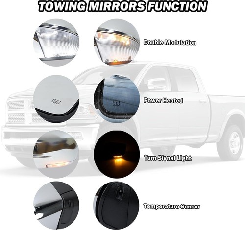 PAIR Power Mirror For Ram 1500 2500 3500 2013-2018 Heated Chrome W/Signal Light - Foto 17 di 17