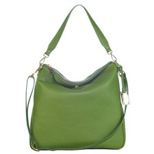 Aura Italian Made Genuine Green Pebbled Leather Large Hobo Shoulder Bag Purse