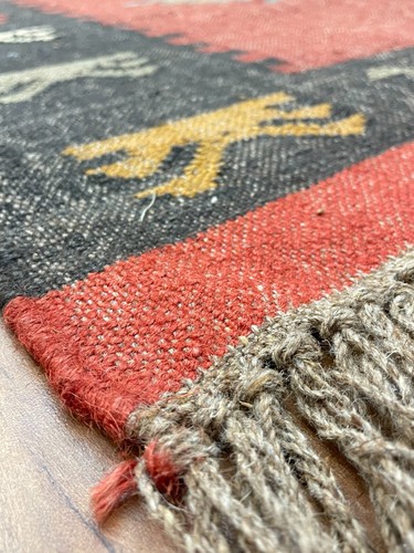 Indian Handwoven Wool and Jute Rug Living Room Area Rug Handcrafted Kilim Rug - Picture 5 of 11