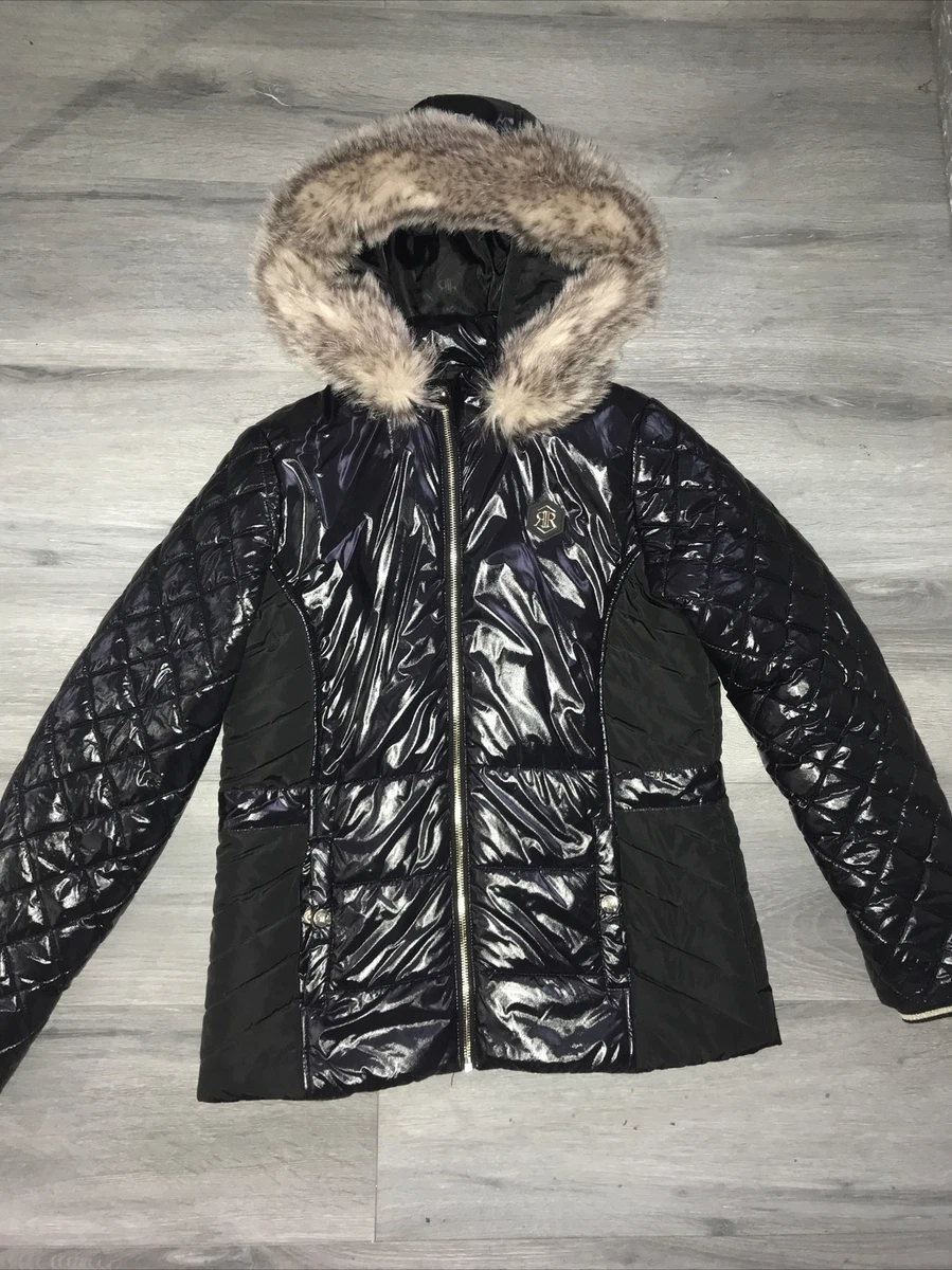 Girls Age 7 8 River Island Black High Shine Puffer Jacket Coat
