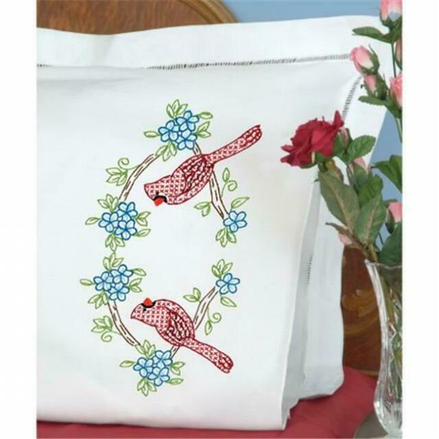 Jack Dempsey Stamped Cross Stitch Kit Pillowcases Basket of Roses 617