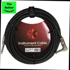 Kirlin 20ft Guitar/Bass Cable 1/4"-1/4" Right Angle Mono Plug IPCC-202PN /BK20