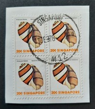 Singapore M12: 1978 Postmark on Block of 4 20c Amplustre Bubble Shell Stamps