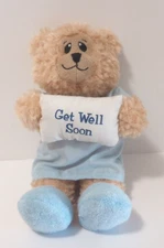 The Petting Zoo Get Well Soon Bear Plush w Blue Hospital Gown & Slippers 12"