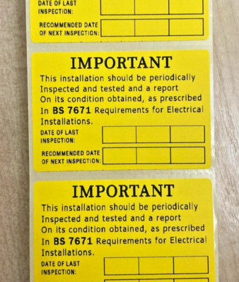 Regelmäßige Elektroinstallation Prüfaufkleber BS7671 Daten/Inspektion ERINNERUNG