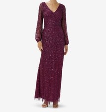 Adrianna Papell NEW Hand Beaded Illusion Long Gown In Bordeaux Size 0 349.00
