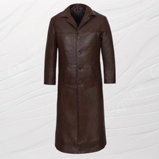 Best Selling Men's Genuine Lambskin Leather Trench Jacket Brown Button Coat