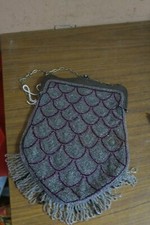 Antique Handmade Art Deco Glass Micro Beaded Purse German Silver Hardware 6"x9"