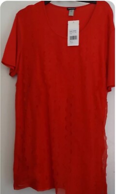 Gerry Weber NWT 14 $129 Red Raised Ribbon Cut Chiffon Stretch HOLIDAY Blouse