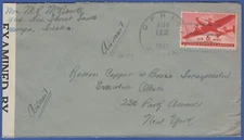 WWII 1942 Censored cover, OPHIR, ALASKA to New York City