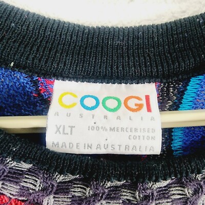 Vintage Men's XLT COOGI Striped Abstract 3D Knit Sweater Hip Hop