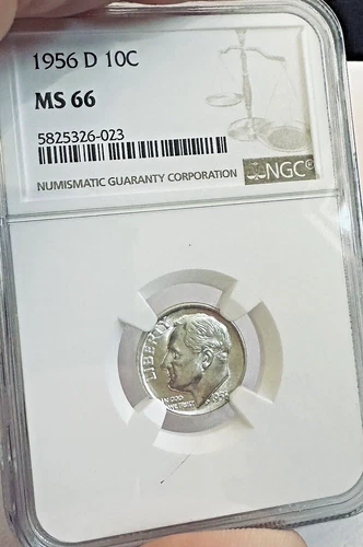 1956-D Roosevelt  US 10c ~ NGC MS66 ~  Spotless Lustrous Beauty!