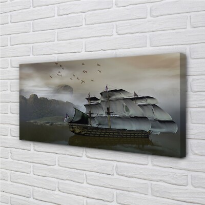 Tulup Leinwandbild 140x70 Wandkunst Schiff Meer Berge