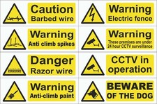 CCTV Dog Barbed Razor Wire Anti-Climb Paint Spikes Fence 300mmx100mm Signs