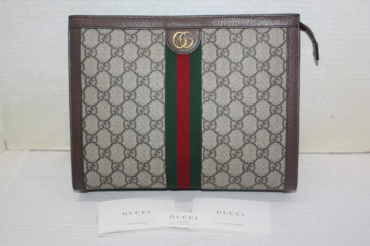 Gucci, Ophidia Leather-Trimmed Monogrammed Coated-Canvas Pouch, Men, Gray