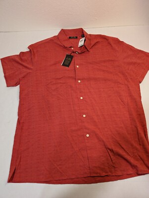Tasso Elba Silk Blend Short Sleeve Shirt Mens XL Orange New