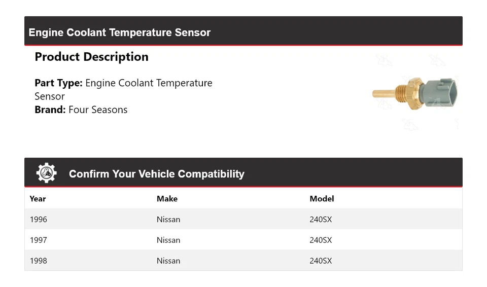Sensor de temperatura do líquido de arrefecimento do motor Nissan 240SX 1996-1998 4 estações 1997 - Imagem 2 de 4