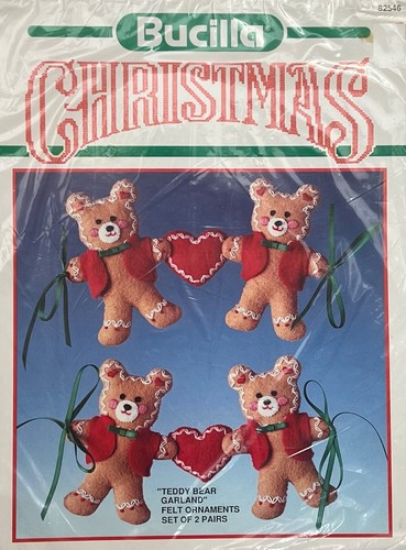 Vintage NOS Bucilla TEDDY BEAR GARLAND felt Christmas ornaments kit 82546 - Picture 1 of 2
