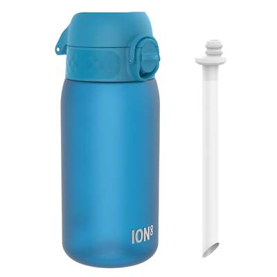 ION8 Auslaufsichere kleine Trinkflasche mit Strohhalm, Recyclon, blau, 350ml (12oz)