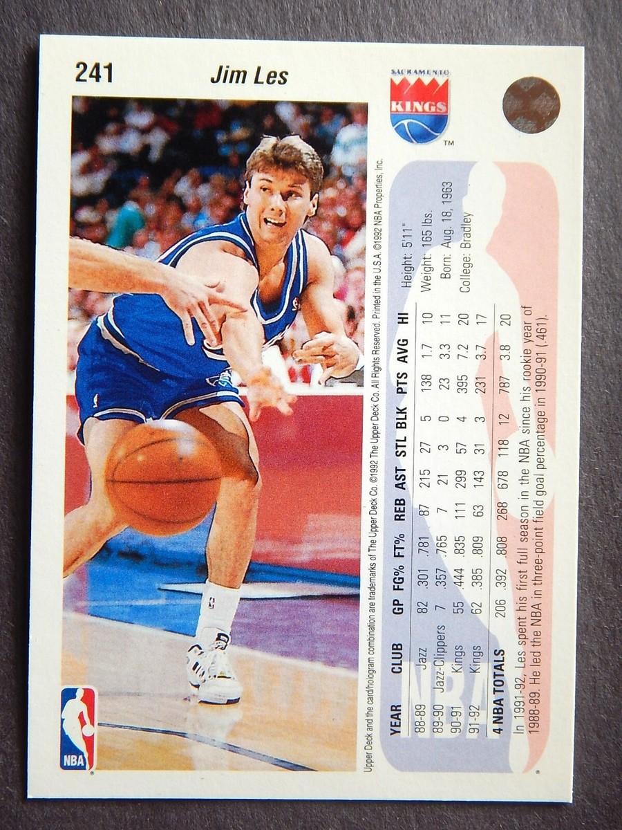 1992, Jim Les, Sacramento Kings, Signed, Autographed, Upper Deck Basketball Card, Card # 241, 1992, Jim Les, Sacramento Kings, Signed, Autographed, Upper Deck Basketball Card, Card # 241,