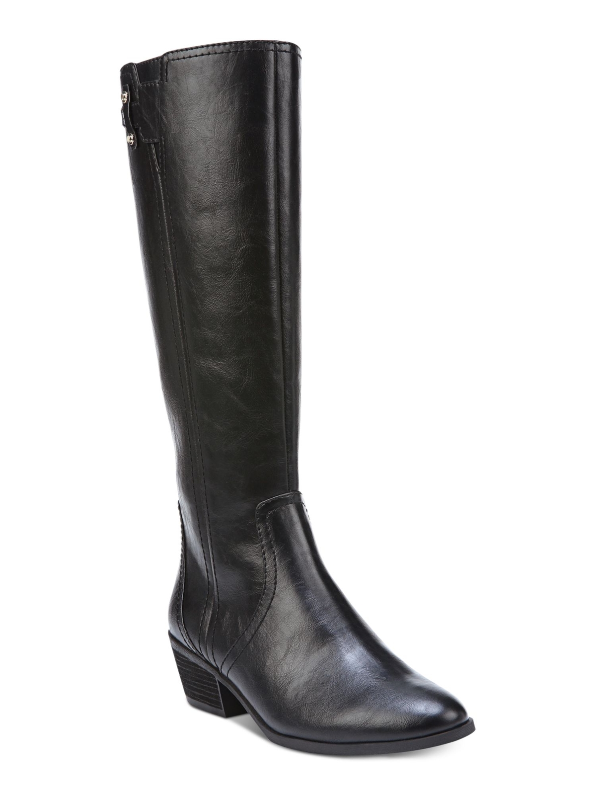 DR SCHOLLS Womens Black Strap Brilliance Almond Toe Block Heel Riding Boot 9 M