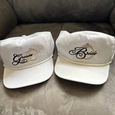 bride And Groom White Snapback Baseball Caps Nib