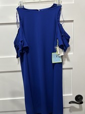Cece Women Solid Royal Blue Cold Shoulder Shift Lined Dress Sz 2
