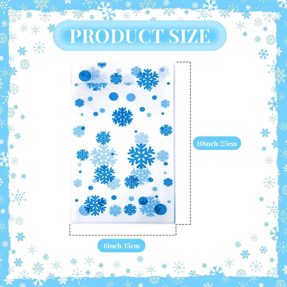 100 Piezas Bolsas Favor Navidad Copo de Nieve Papá Noel Bolsas Planas Celofán Pl Foto 2 de 4
