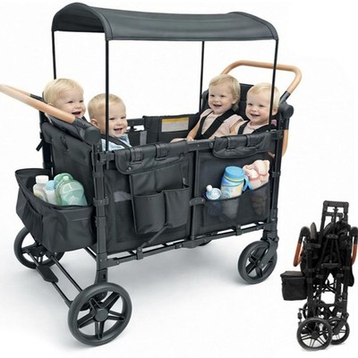 Wagon Stroller 4 Kids Push Pull Quad Collapsible Stroller 330LB Parent Organizer
