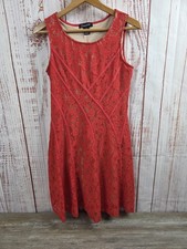 Candalette Dress Womens Small Red Lace Sleeveless Fit & Flare Party Cocktail