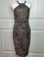 H&M Womens Sz 4 Bodycon Dress Racer Back Snakeskin Sheath Sleeveless Pleats