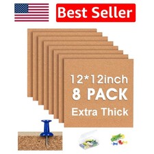Elegant 8-Pack 12x12 Square Cork Bulletin Board Tiles for Home  Office Decor