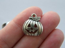 16 Halloween pumpkin charms antique silver tone HC176