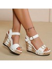Women’s White/Beige/Gold Platform Wedge Sandals Open Toe Studded 8.5 — photo 4