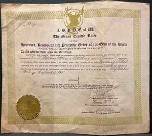 Vintage Pittsburgh~1947 African American Fraternal Certificate~Elks~IBPOE of W